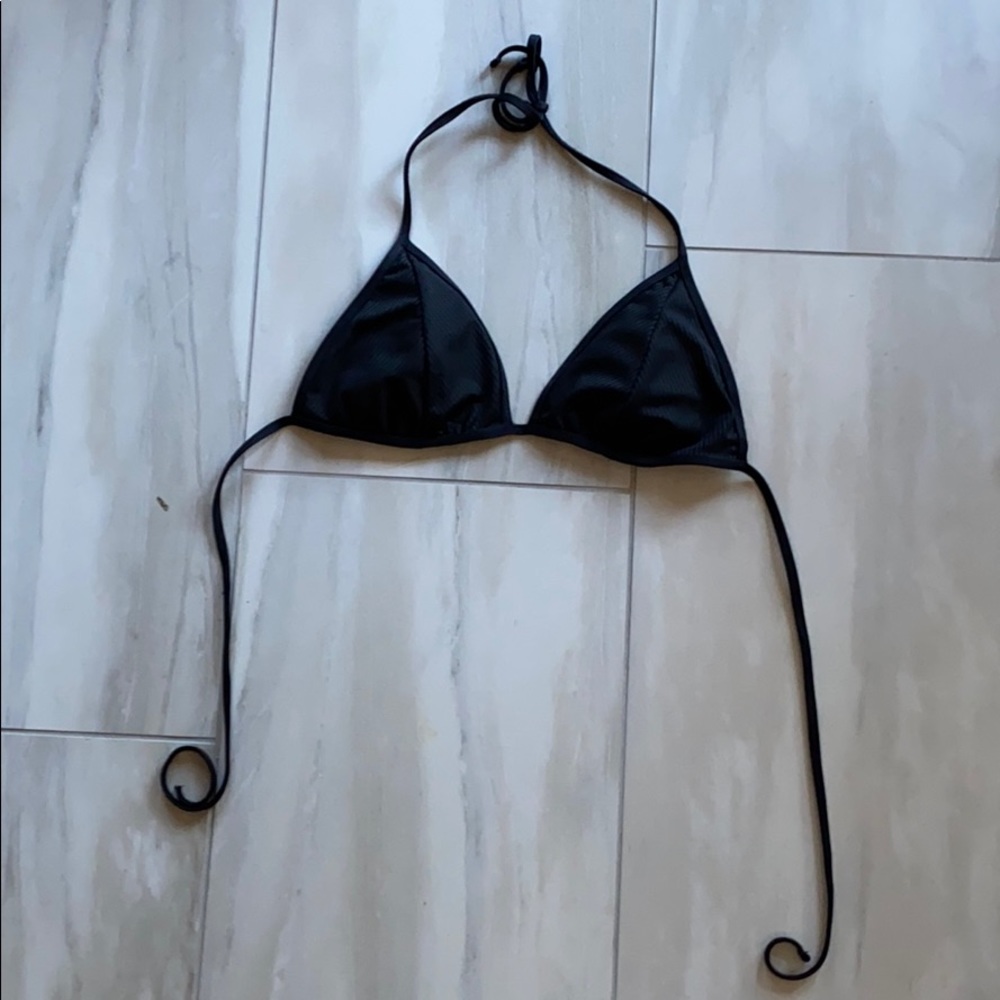 Black ribbed triangle tie bikini  top